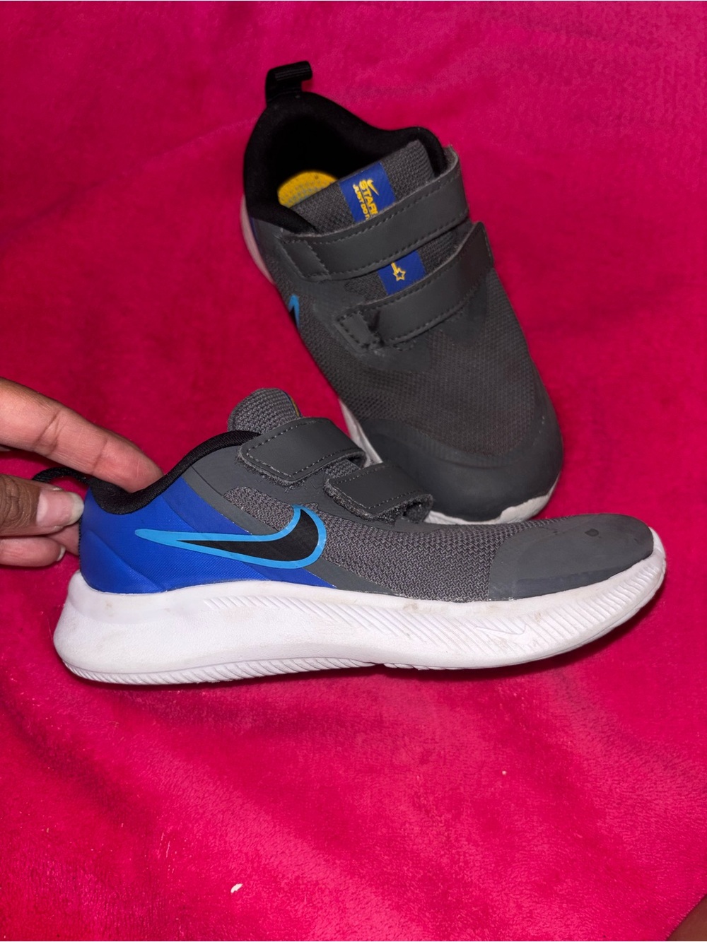 Nike Kids' Gray and Blue Velcro Athletic Shoes size 10C